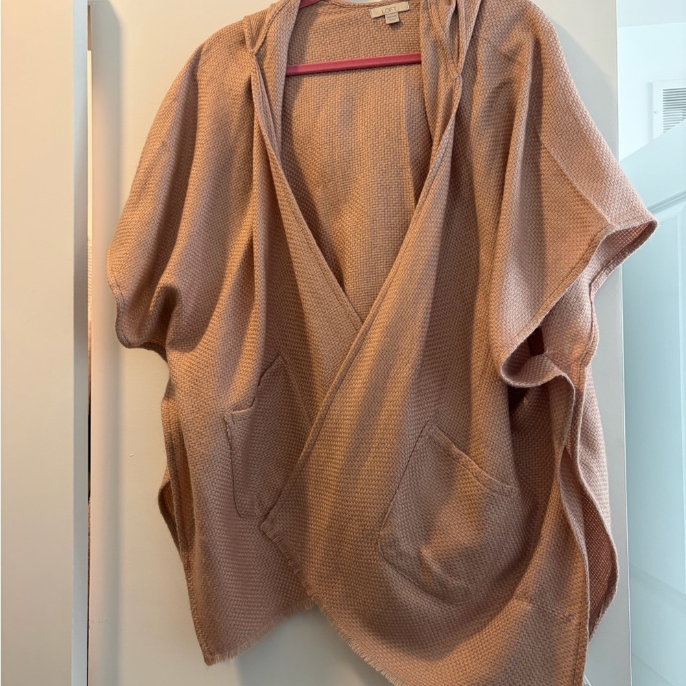 LOFT Cozy Hooded Knit Poncho Sweater - Dusty Rose